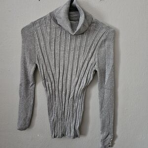 White House Black Market Silver Ribbed Cowl Neck Sweater